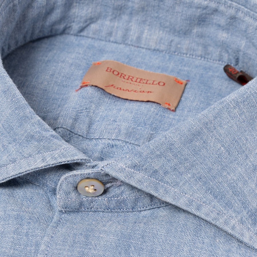 Borriello Freizeithemden | Vintage Vorgewaschenes Japanisches Chambray-Sporthemd Aus Baumwolle Linea Passion