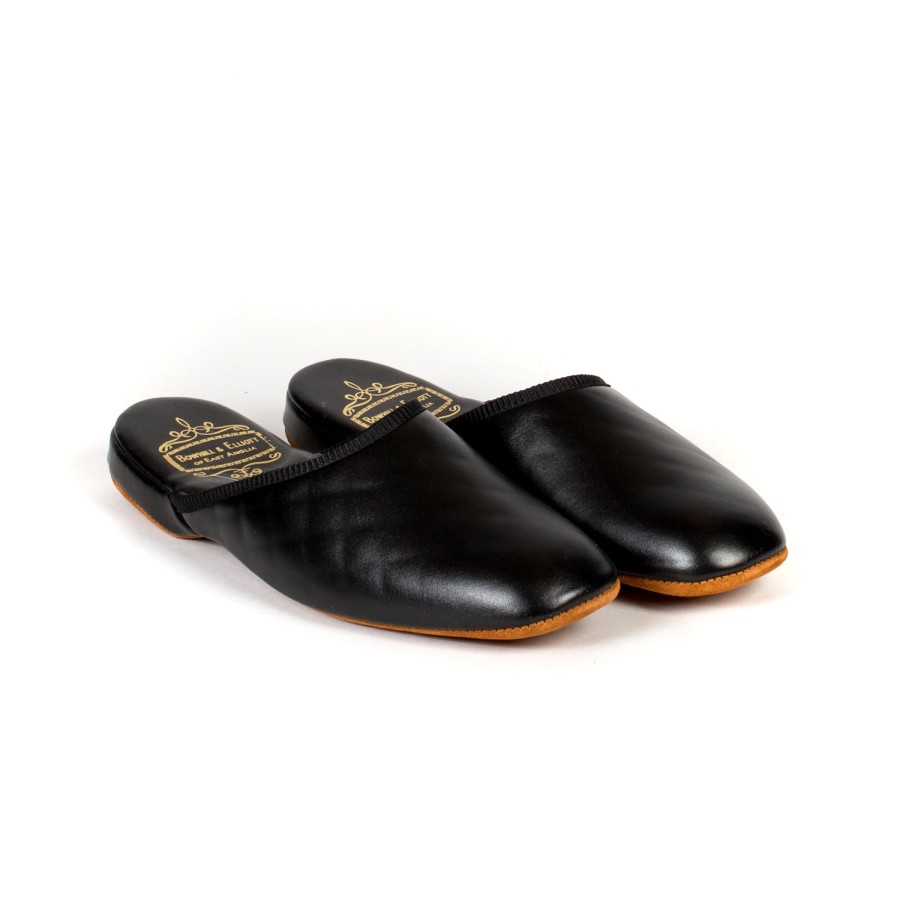 Bowhill u0026 Elliott Freizeitkleidung | Bowhill & Elliot X Mj: Schwarzer Slipper Aus Kalbsleder