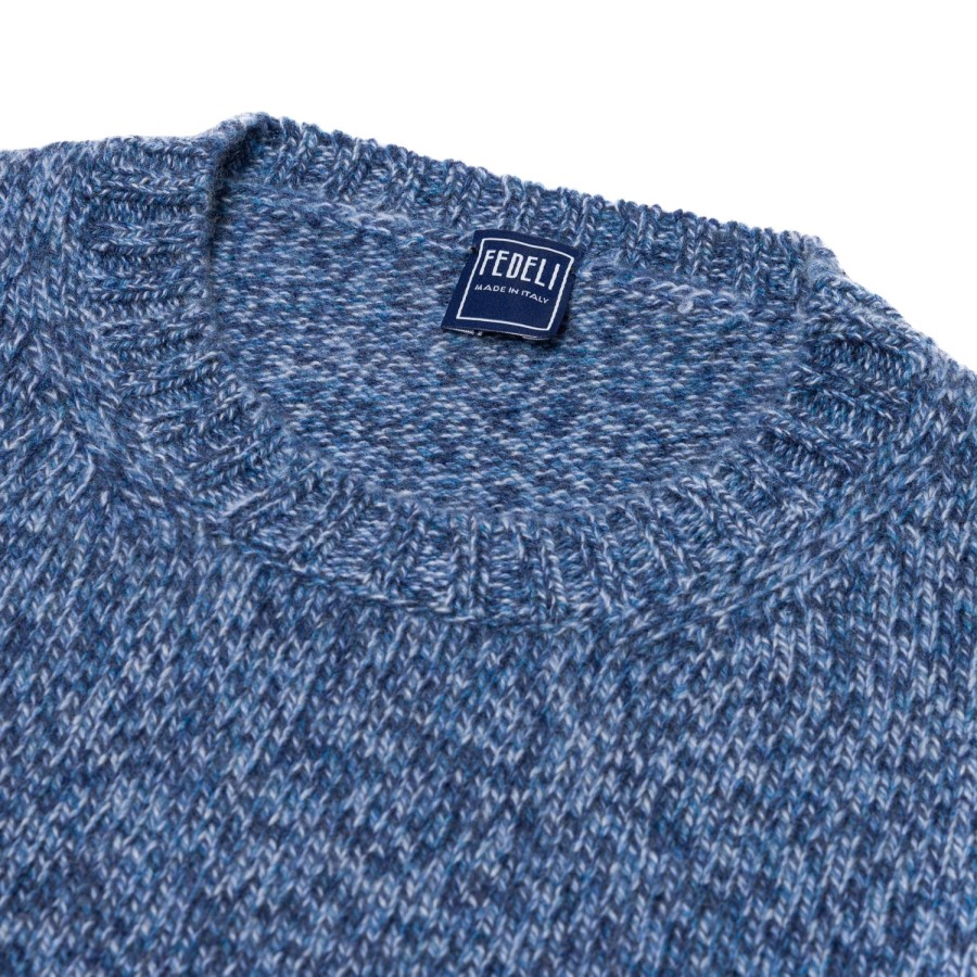 Fedeli Strickwaren | Exklusiv Bei Michael Jondral: Denim Blue Scottish 3-Ply Mouline Cashme