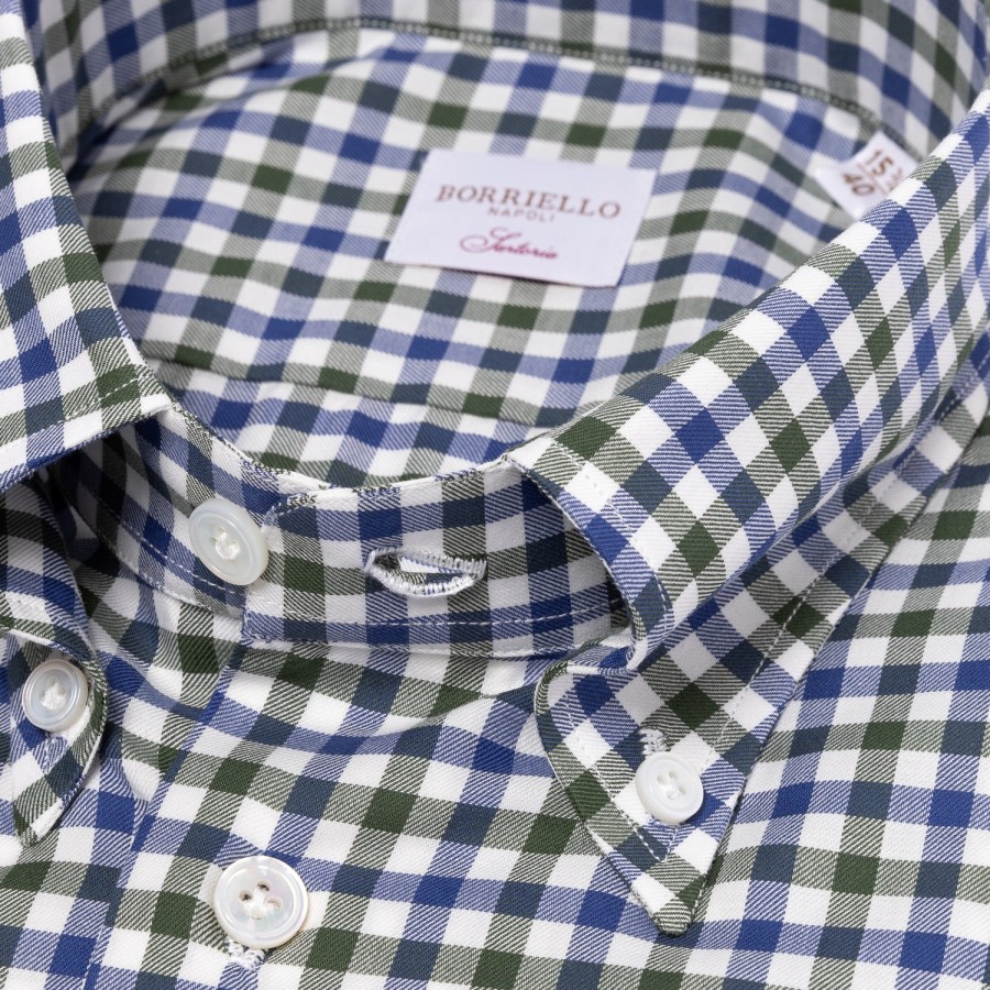 Borriello Hemden | Kariertes Hemd „Bicolor Vichy" Mit Button-Down-Kragen Und Sportmanschette -