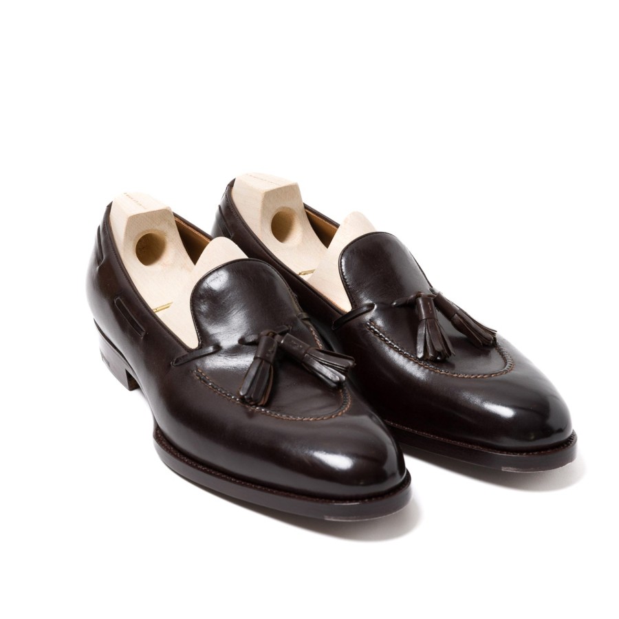 Saint Crispin's Mto | Loafer „Short Vamp Quaste" Aus Dunkelbraunem Kalbsleder Handgefarbt