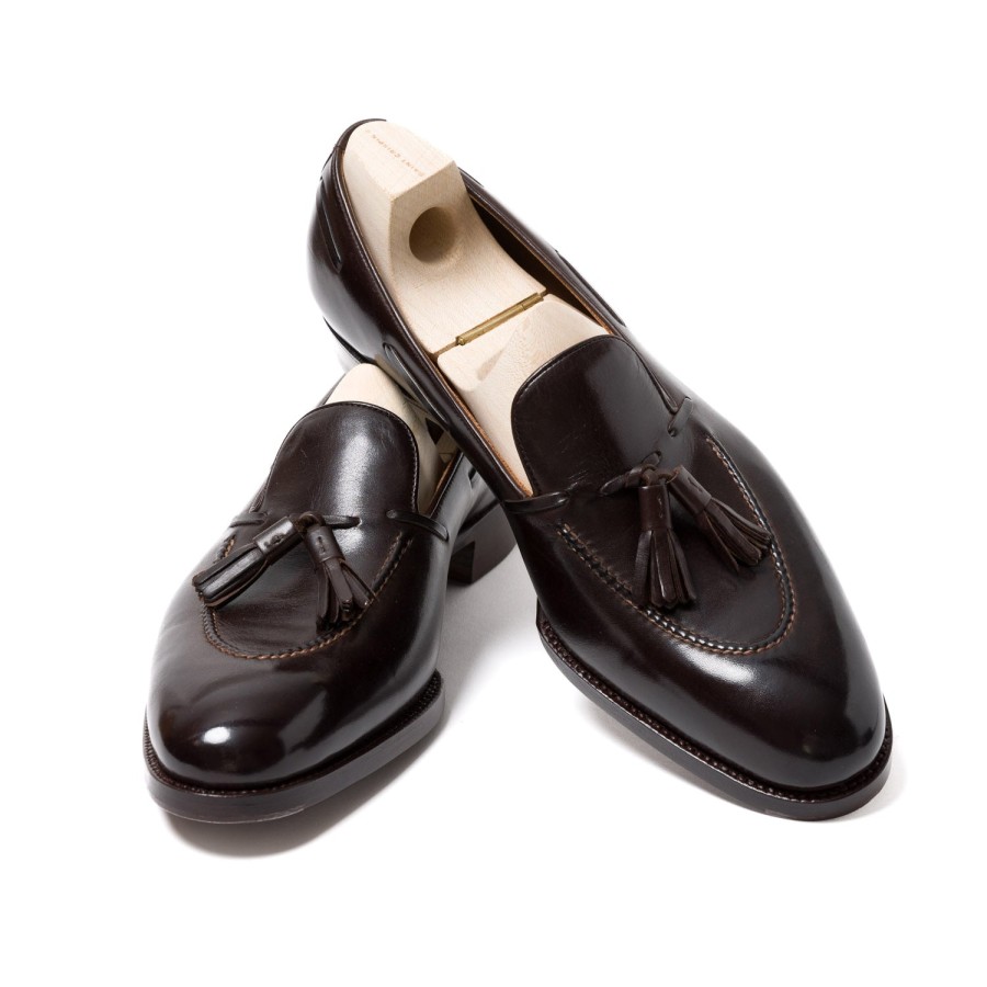 Saint Crispin's Mto | Loafer „Short Vamp Quaste" Aus Dunkelbraunem Kalbsleder Handgefarbt