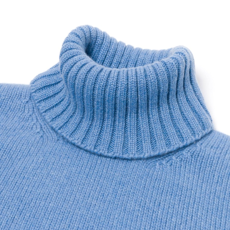 Fedeli Strickwaren | Exklusiv Bei Michael Jondral: Azure Blue Scottish 4-Ply Cashmere Turtl