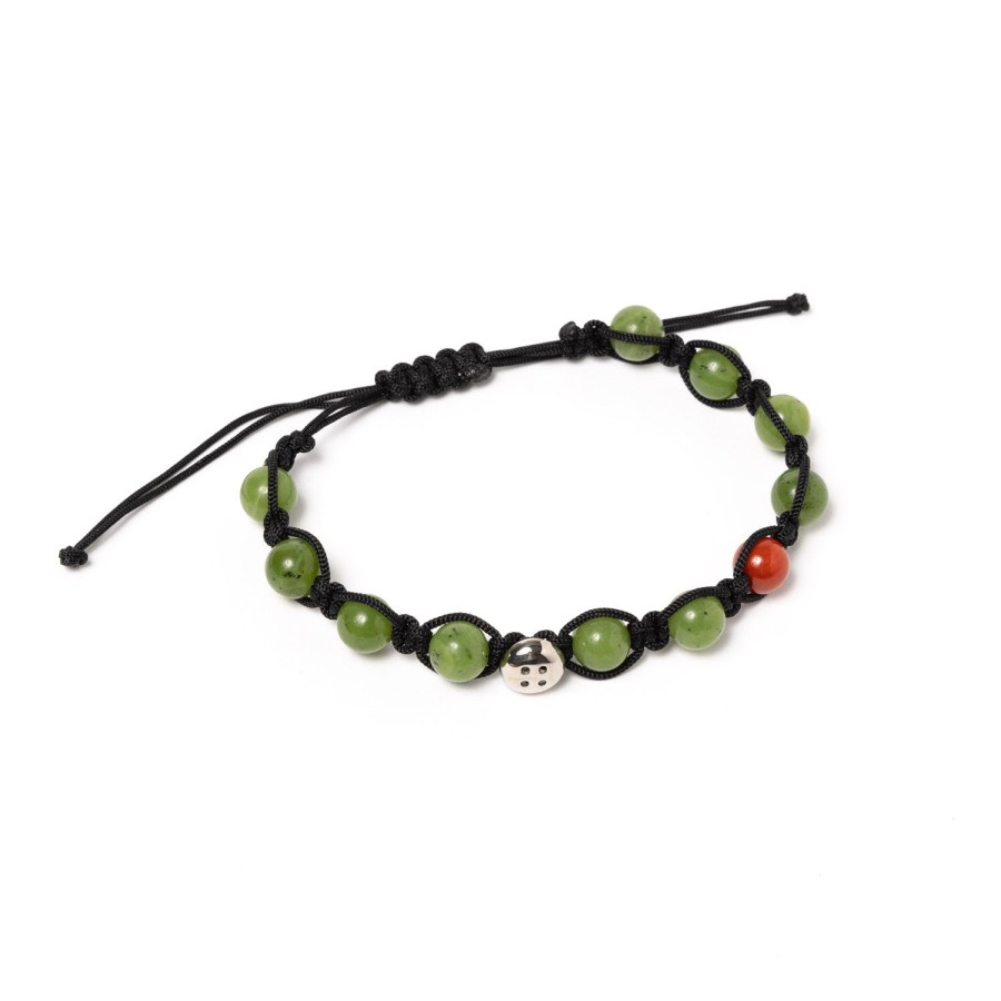 Barbarulo Napoli Manschettenknopfe Und Schmuck | Armband „Green Love" Mit Grunen Steinen Und Knopf Aus Sterlingsilber