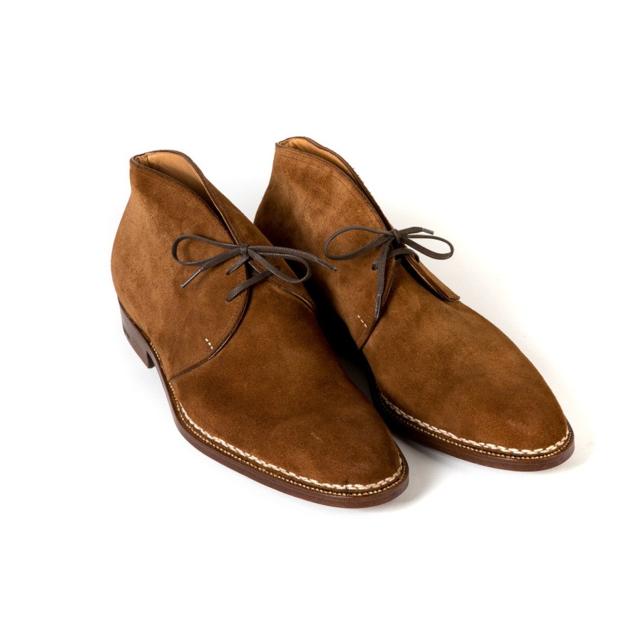 Saint Crispin's Mto | Stiefeletten „Chukka Norvegese" Aus Cognacbraunem Kudu-Antilopen-Vollnarbenleder