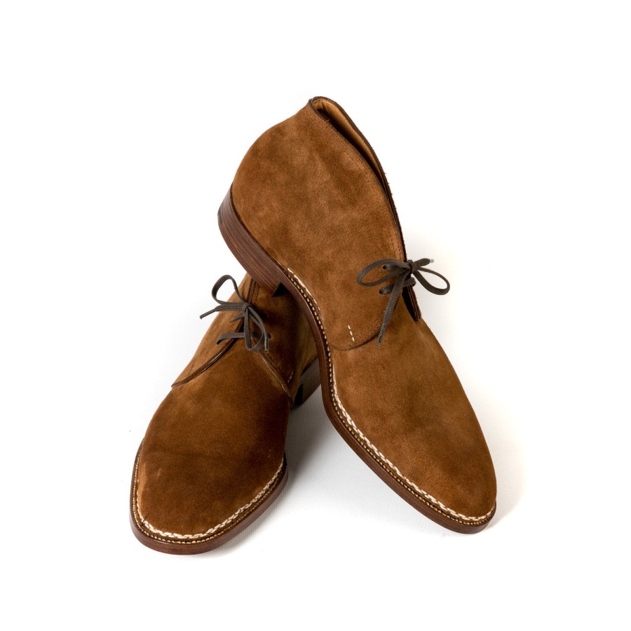 Saint Crispin's Mto | Stiefeletten „Chukka Norvegese" Aus Cognacbraunem Kudu-Antilopen-Vollnarbenleder