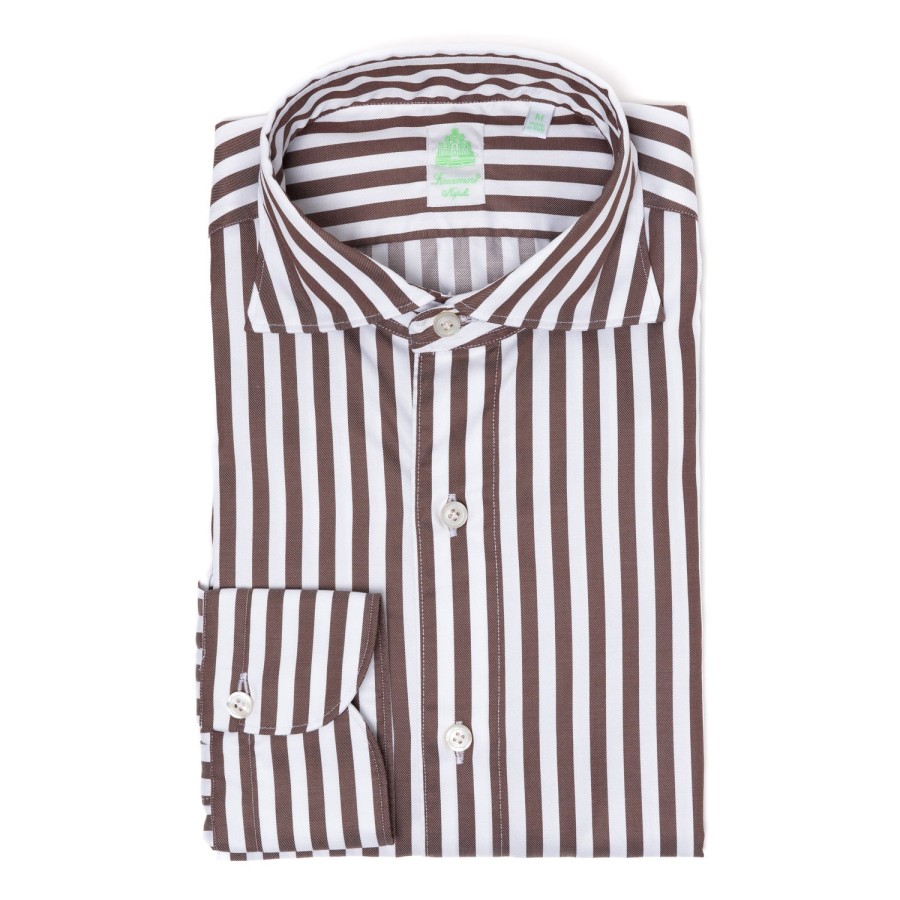 Finamore 1925 Freizeithemden | Gestreiftes Sportshirt „Bourbon Stripes" Aus Reiner Baumwolle Simo-Kragen