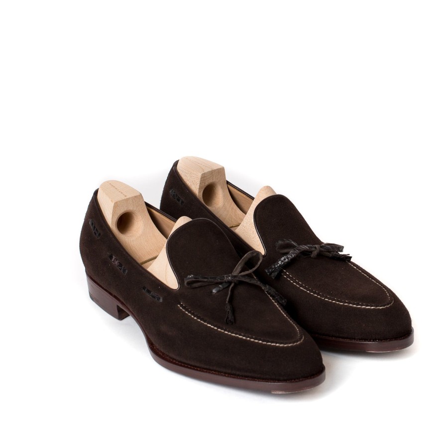 Saint Crispin's Mto | Loop-Loafer „Croc-Tassel" Aus Braunem Wildleder „Hunting" Reine Handarbeit