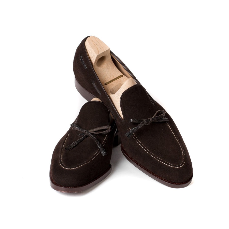 Saint Crispin's Mto | Loop-Loafer „Croc-Tassel" Aus Braunem Wildleder „Hunting" Reine Handarbeit