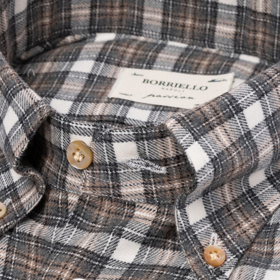 Borriello Freizeithemden | Sporthemd Aus Geburstetem Vintage-Baumwollflanell Mit Madras-Karomuster Linea Passio