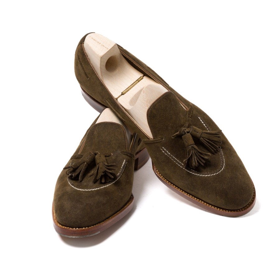 Saint Crispin's Mto | Quasten-Loafer „Short-Vamp" Aus Olivbraunem „Vintage Deer Wildleder" -