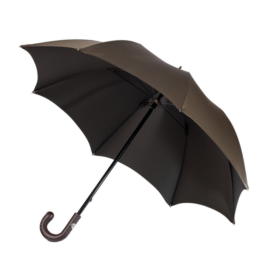 Maglia Regenschirme | Olive-Colored Sporty Umbrella With Hand-Sewn Leather Handle