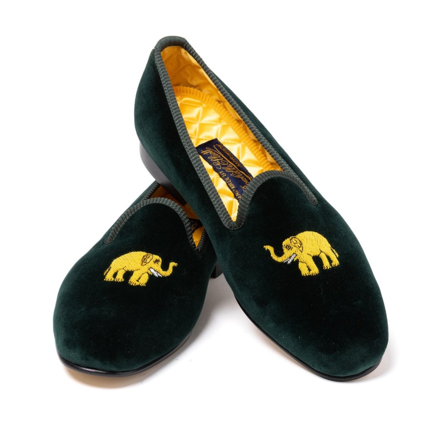 Bowhill u0026 Elliott S | Gruner Samt-Slipper „Elefant" Mit Ledersohle Handgefertigt