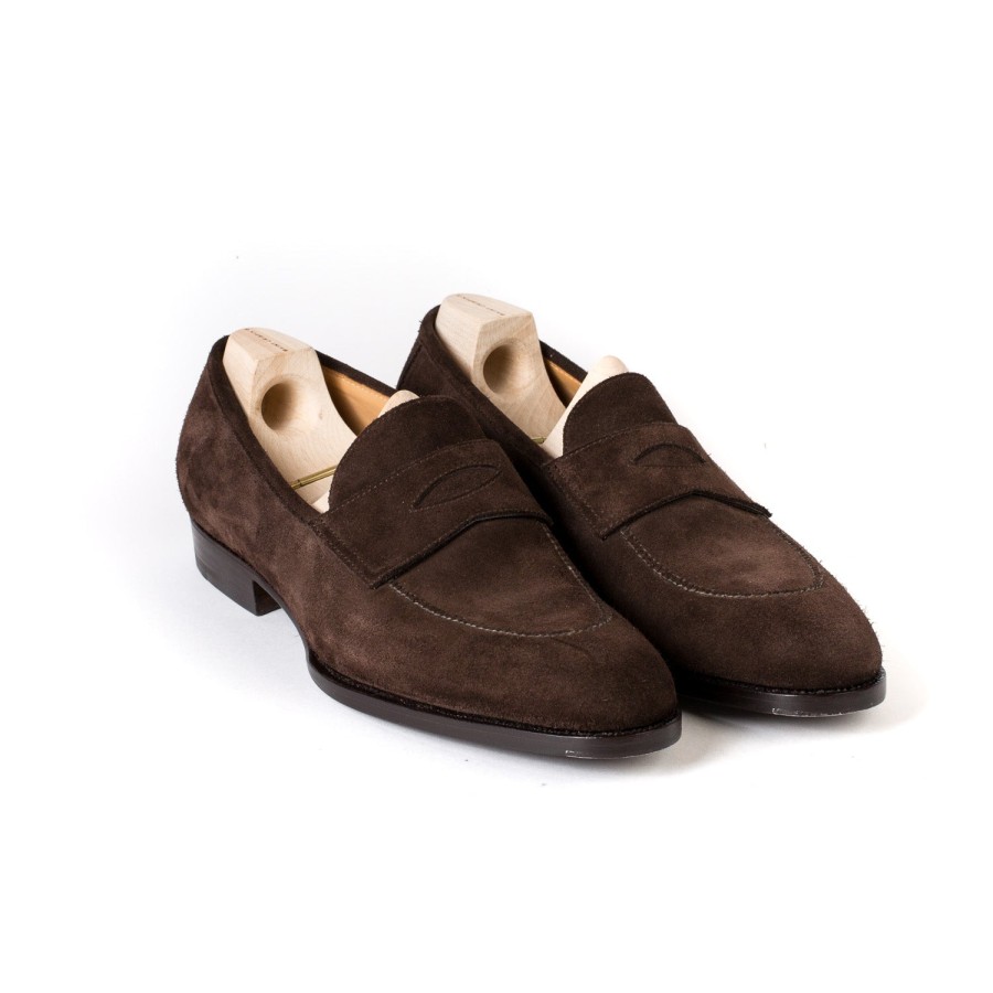 Saint Crispin's S | Penny Loafer „Kleid" Aus Dunkelbraunem Kalbsleder Reine Handarbeit