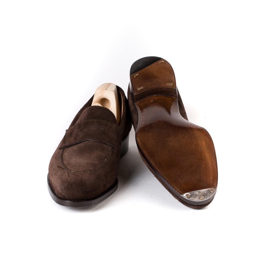 Saint Crispin's S | Penny Loafer „Kleid" Aus Dunkelbraunem Kalbsleder Reine Handarbeit