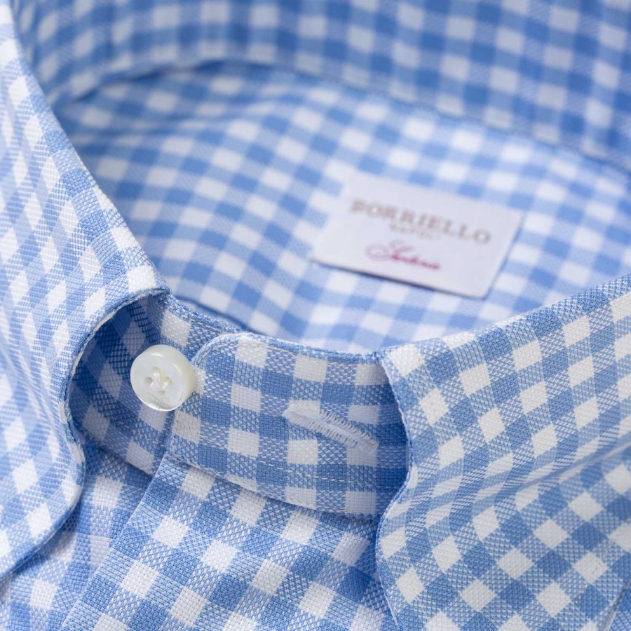 Borriello Hemden | Kariertes Hemd „Royal Oxford" Mit Button Down Und Sport Cuff - Handgemacht