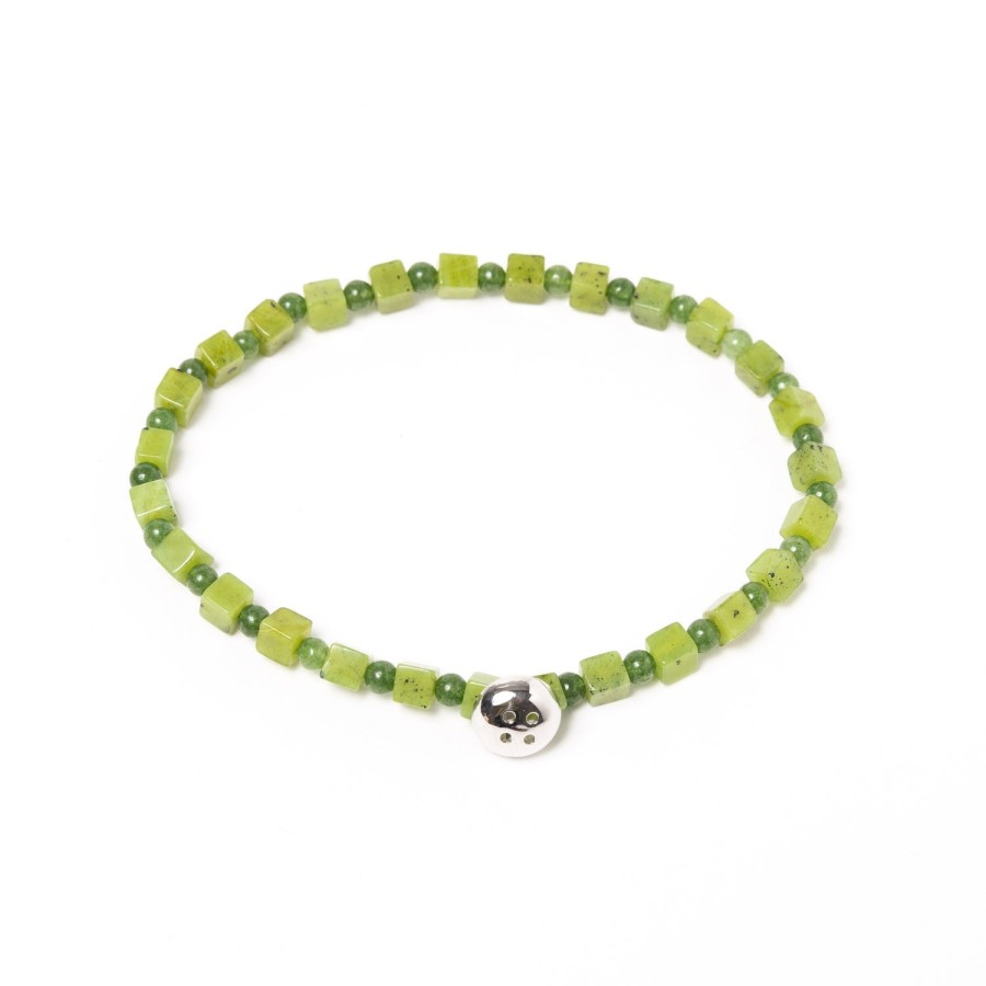 Barbarulo Napoli Manschettenknopfe Und Schmuck | Armband „Jade" Mit Grunen Steinen Und Knopf Aus Sterlingsilber Handgefertigt