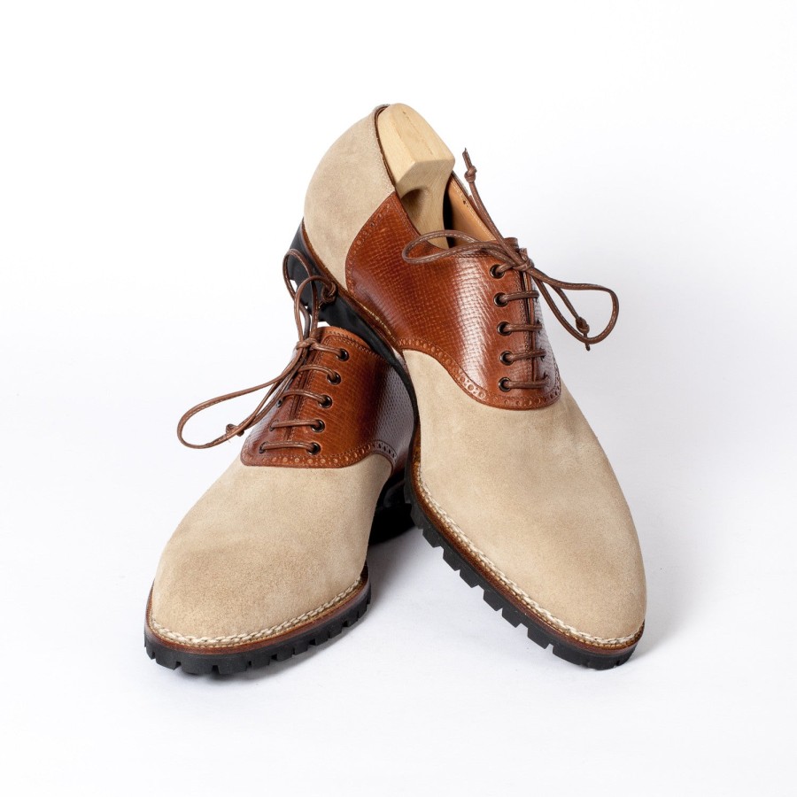 Saint Crispin's Mto | Sandfarbenes „Saddle" Oxford-Wildleder Mit Braunem Sattel Aus Kalbsleder „Russian Calf"