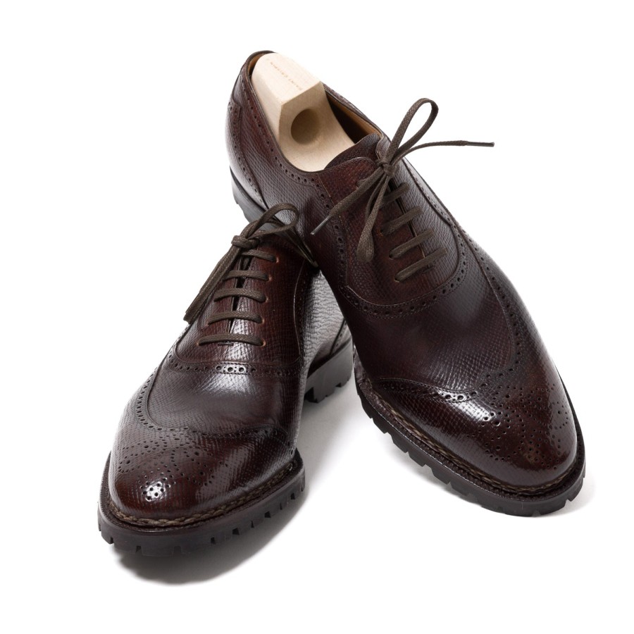 Saint Crispin's Mto | Oxford „Longwing Sport Brogue" Aus Dunkelbraun Genarbtem Ca