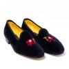 Bowhill u0026 Elliott S | Dunkelblaue Samt-Loafer „Little Red Devil" Mit Ledersohle Handma